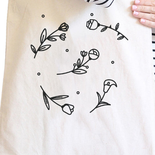 Icon Floral Pattern Natural Canvas Bag Versatile Teachers Tote Bag - One Color / One Size - Bags & Luggage - Women’s