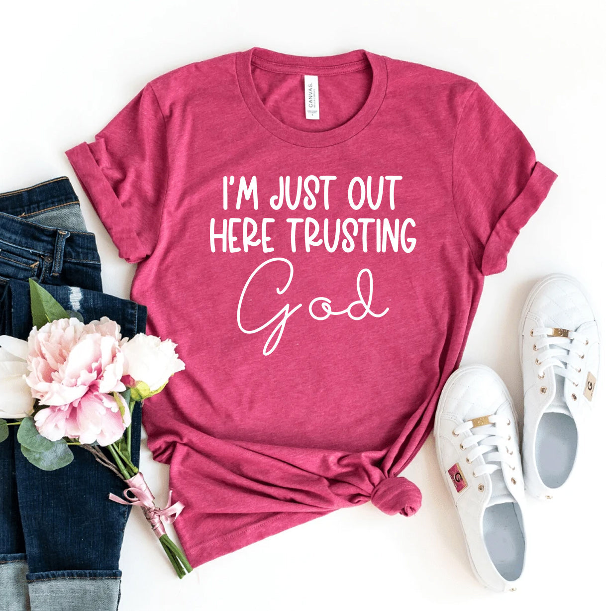 I’m Just Out Here Trusting God T-Shirt - Women’s Fashion - Women’s Clothing - Tops & Tees - T-Shirts