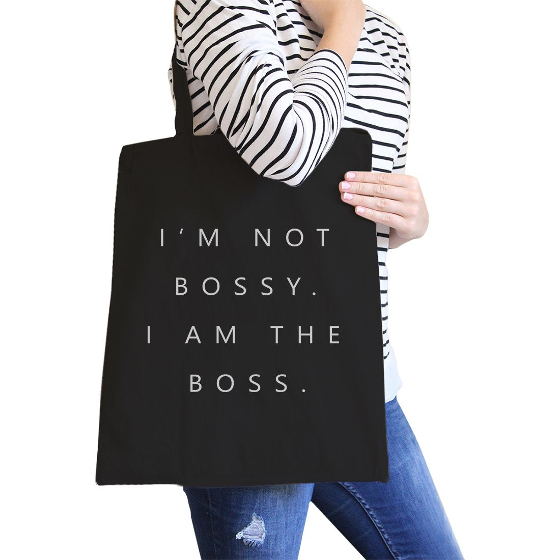 I’m the Boss Canvas Shoulder Bag Cute Birthday Gift Tote Foldable - Black - Bags & Luggage - Women’s Bags