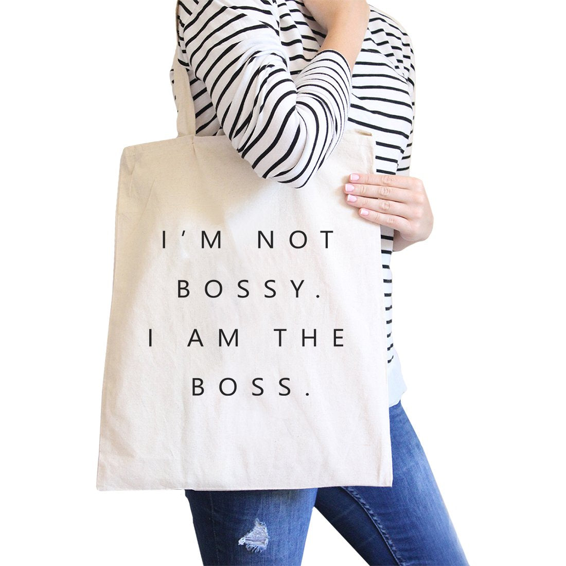 I’m the Boss Canvas Shoulder Bag Cute Birthday Gift Tote Foldable - Natural - Bags & Luggage - Women’s Bags