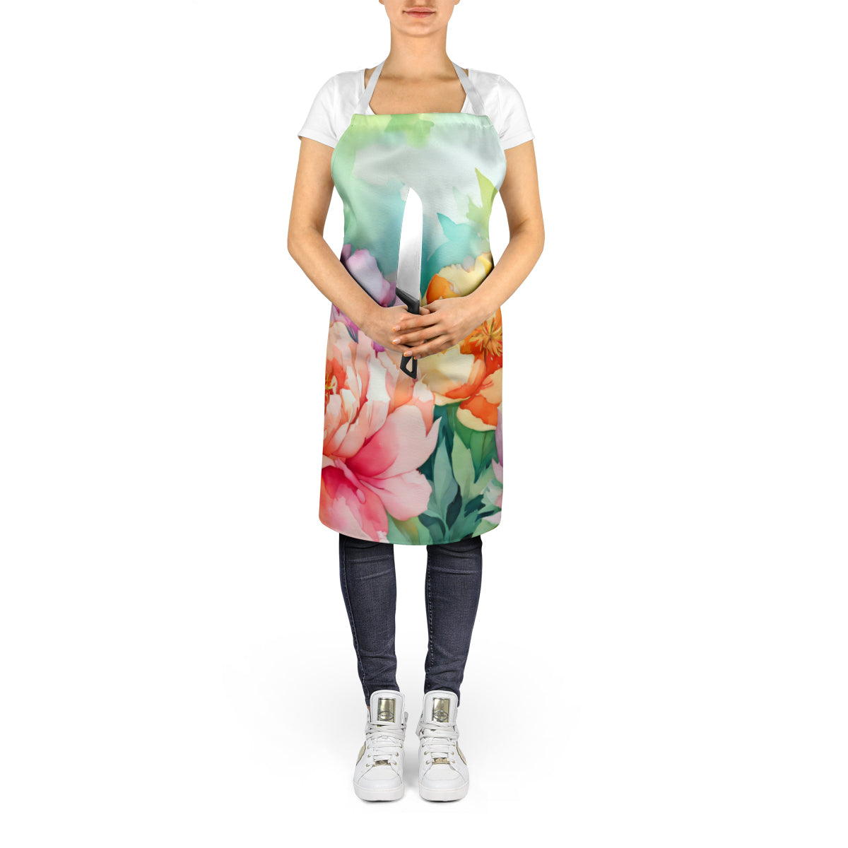 Indiana Peonies in Watercolor Apron - One Color / One Size - Home & Garden - Kitchen Dining & Bar - Table Decoration &