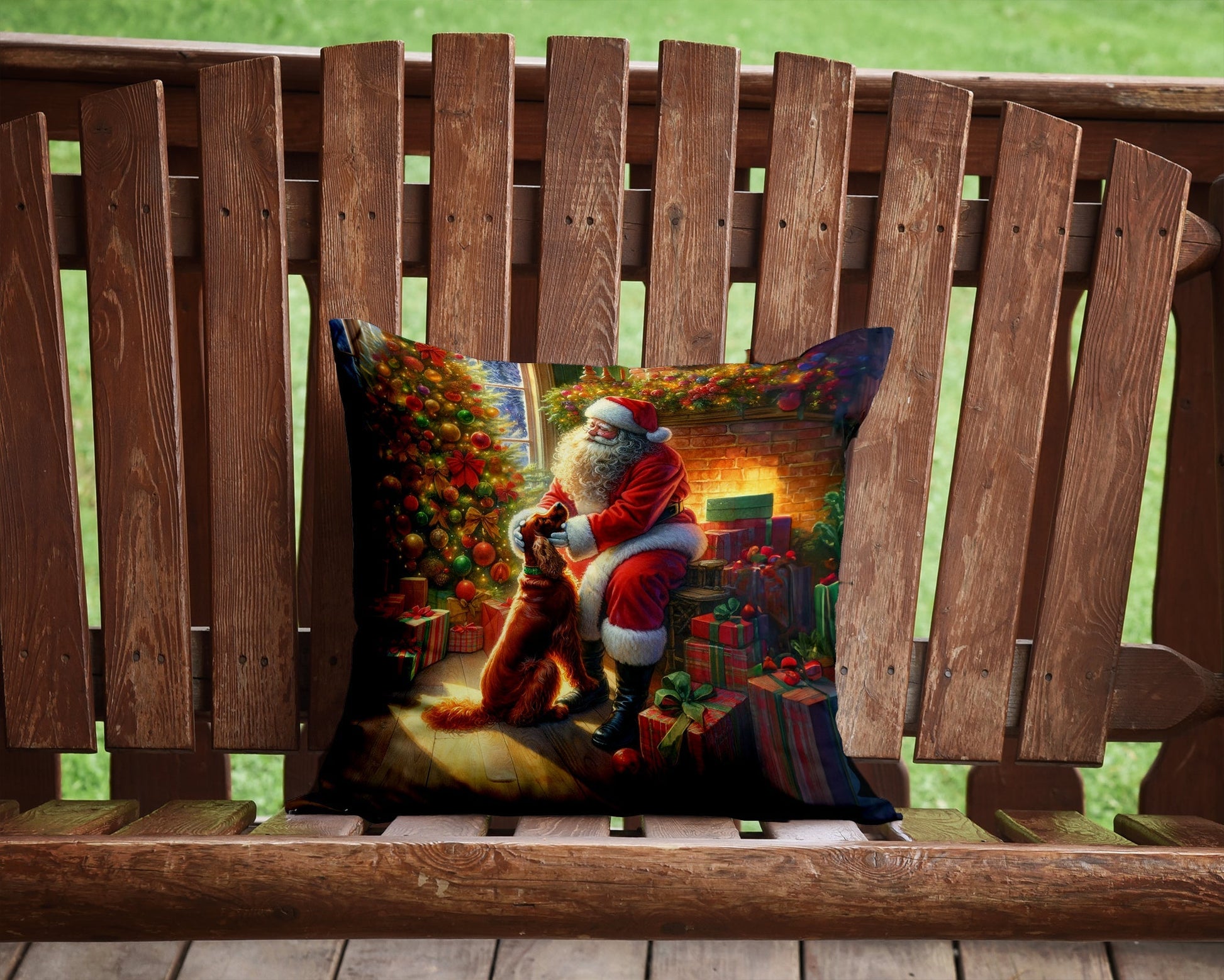 Irish Setter and Santa Claus Throw Pillow - One Color / One Size - Home & Garden - Home Textile - Pillows