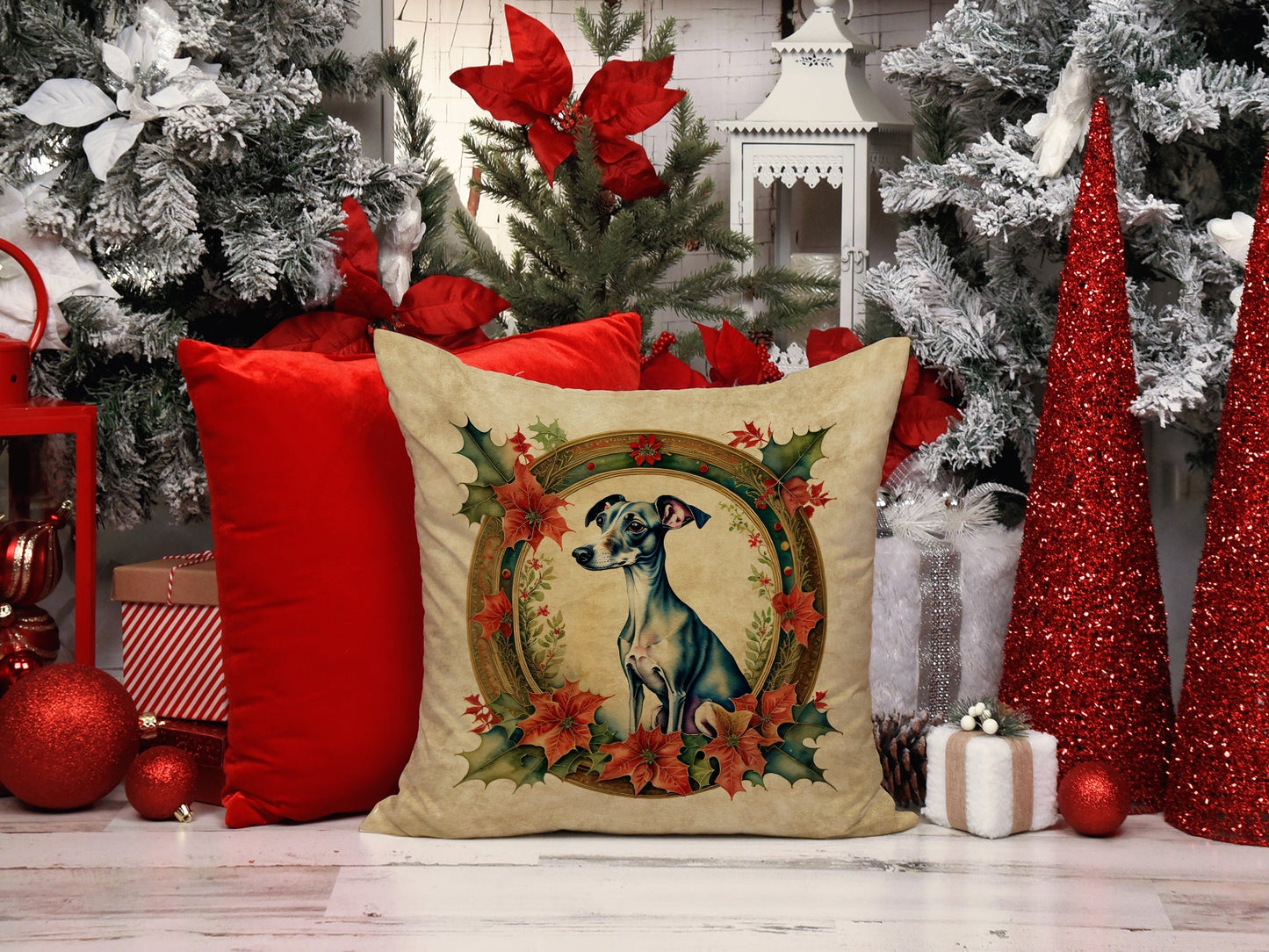 Italian Greyhound Christmas Flowers Throw Pillow - One Color / One Size - Home & Garden - Home Textile - Pillows