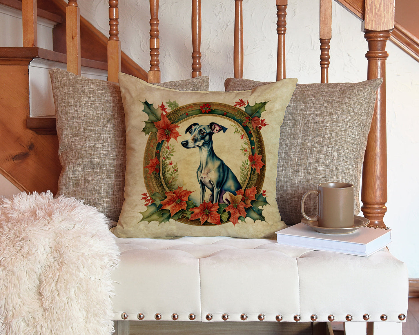 Italian Greyhound Christmas Flowers Throw Pillow - One Color / One Size - Home & Garden - Home Textile - Pillows