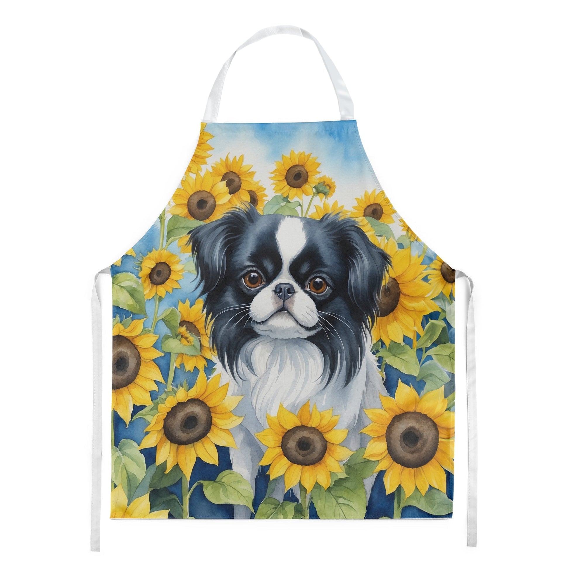 Japanese Chin in Sunflowers Apron - One Color / One Size - Home & Garden - Kitchen Dining & Bar - Table Decoration &