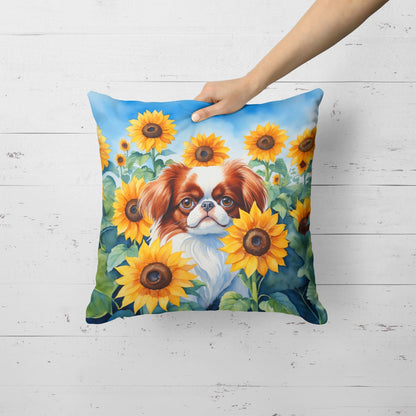 Japanese Chin in Sunflowers Throw Pillow - One Color / One Size - Home & Garden - Home Textile - Pillows