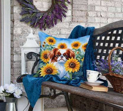 Japanese Chin in Sunflowers Throw Pillow - One Color / One Size - Home & Garden - Home Textile - Pillows