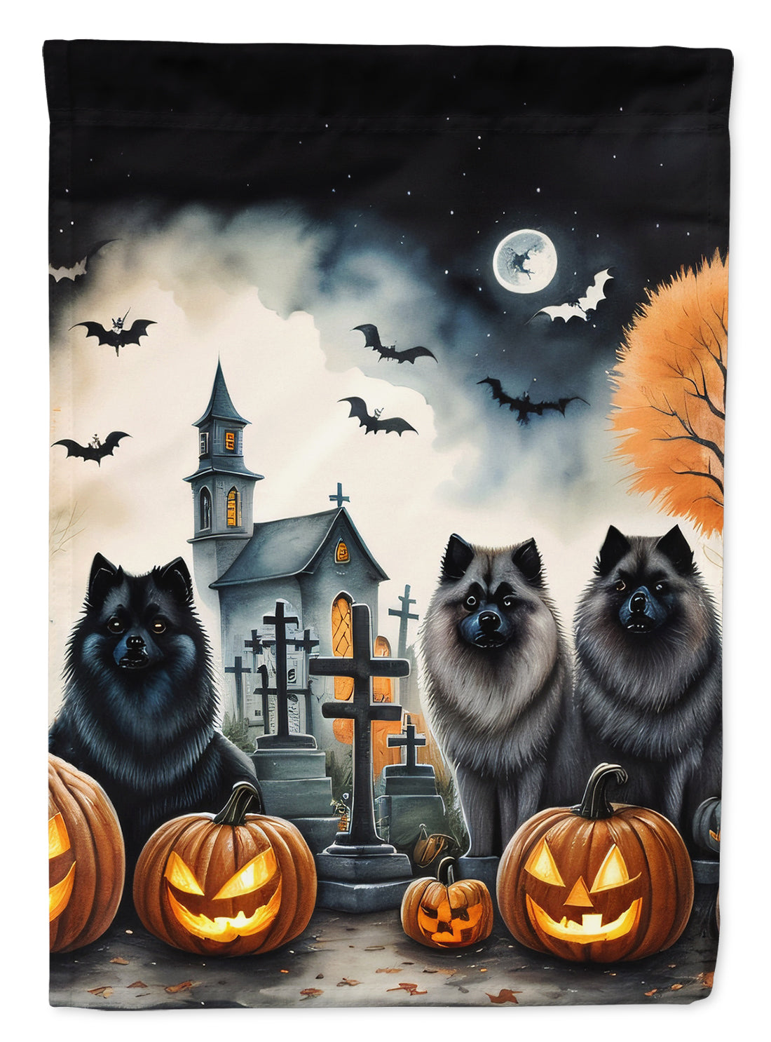 Keeshond Spooky Halloween Garden Flag - One Color / One Size - Home & Garden - Home Decor - Flags Banners & Accessories