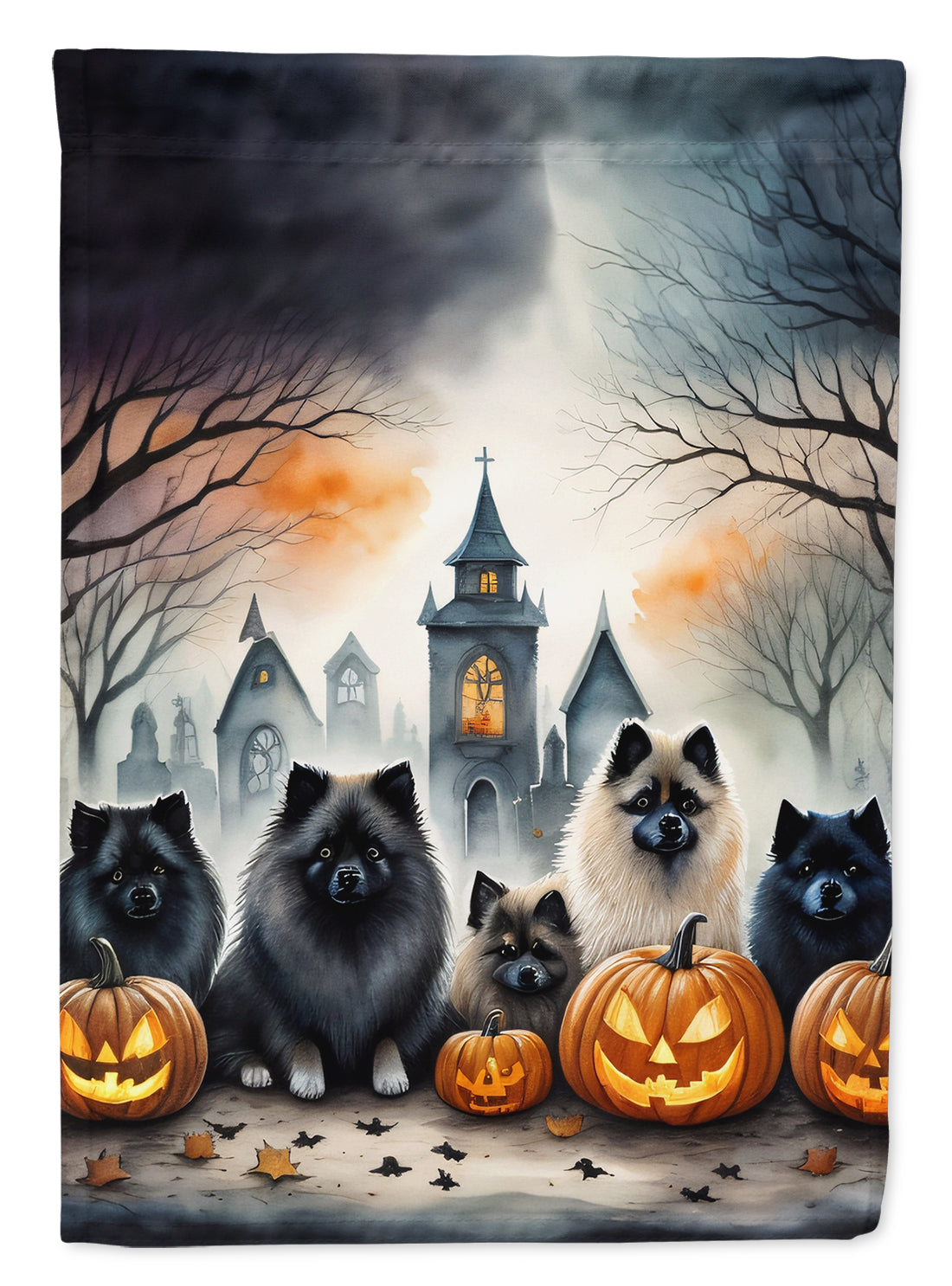 Keeshond Spooky Halloween Garden Flag - One Color / One Size - Home & Garden - Home Decor - Flags Banners & Accessories