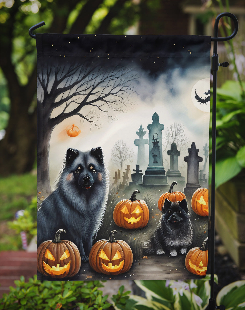 Keeshond Spooky Halloween Garden Flag - One Color / One Size - Home & Garden - Home Decor - Flags Banners & Accessories