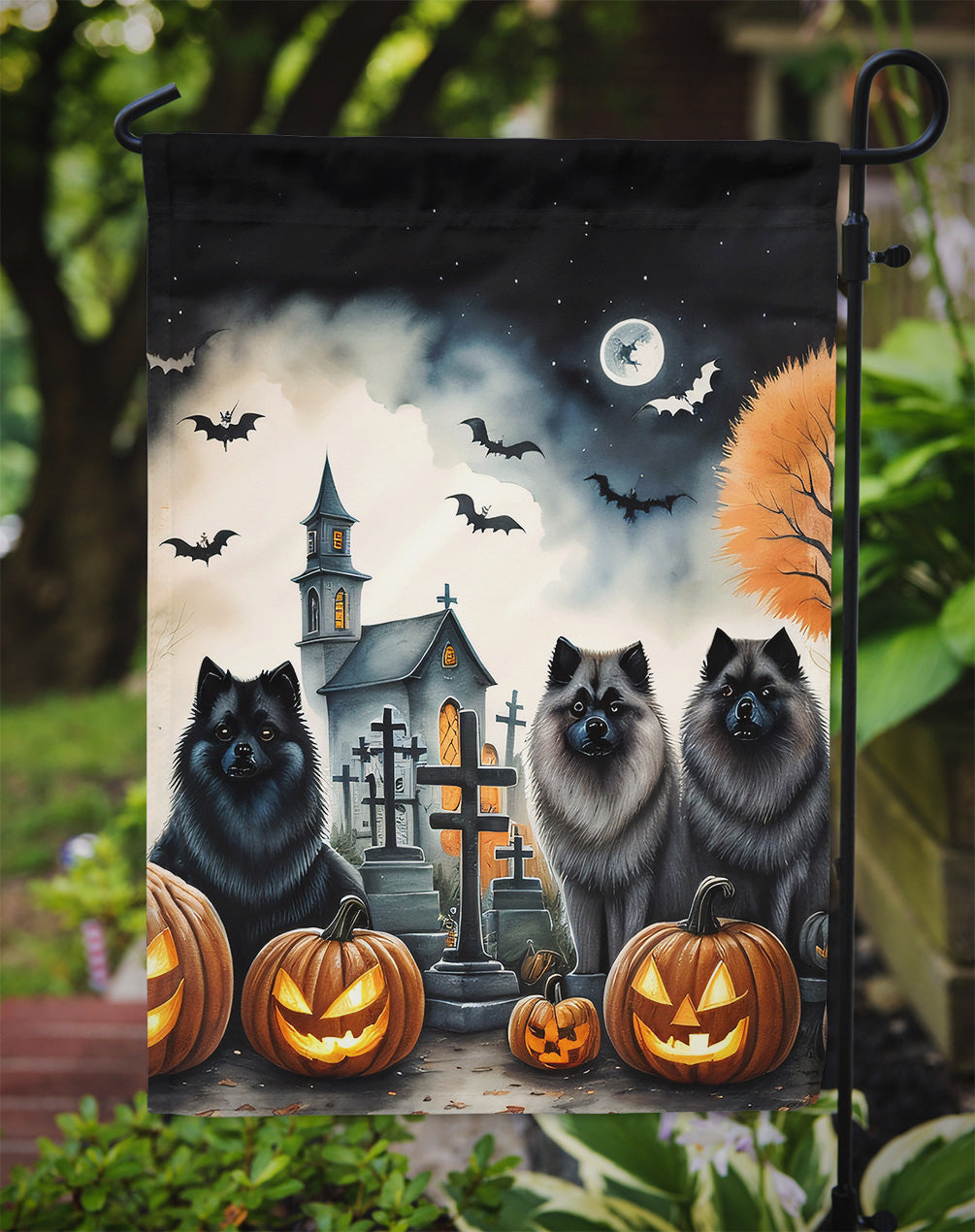 Keeshond Spooky Halloween Garden Flag - One Color / One Size - Home & Garden - Home Decor - Flags Banners & Accessories