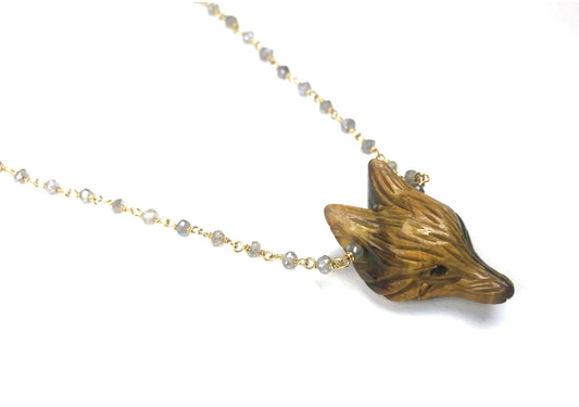 Labradorite and Tiger Eye Fox Necklace - One Color / One Size - Jewelry & Accessories - Necklaces & Pendants