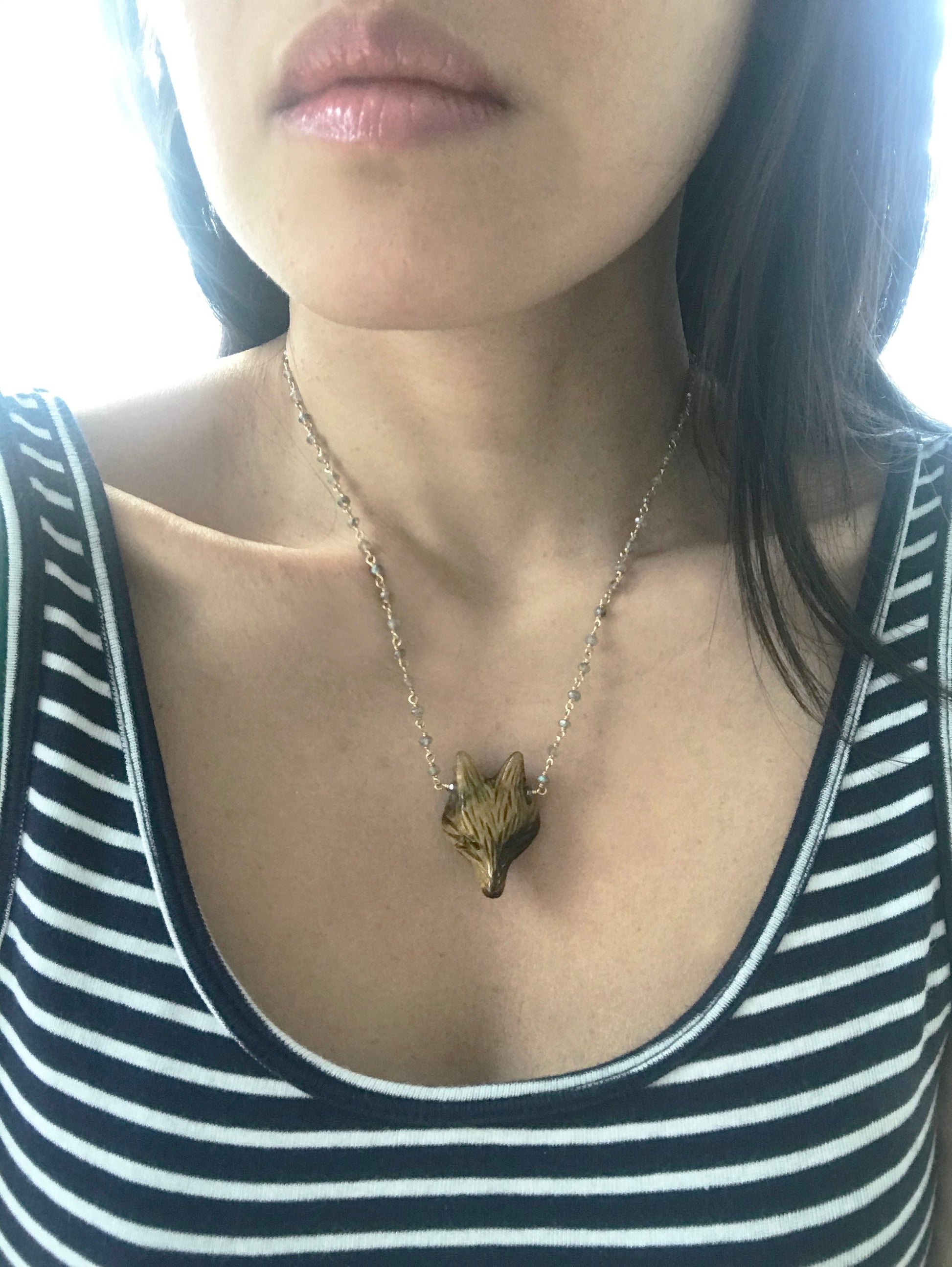 Labradorite and Tiger Eye Fox Necklace - One Color / One Size - Jewelry & Accessories - Necklaces & Pendants