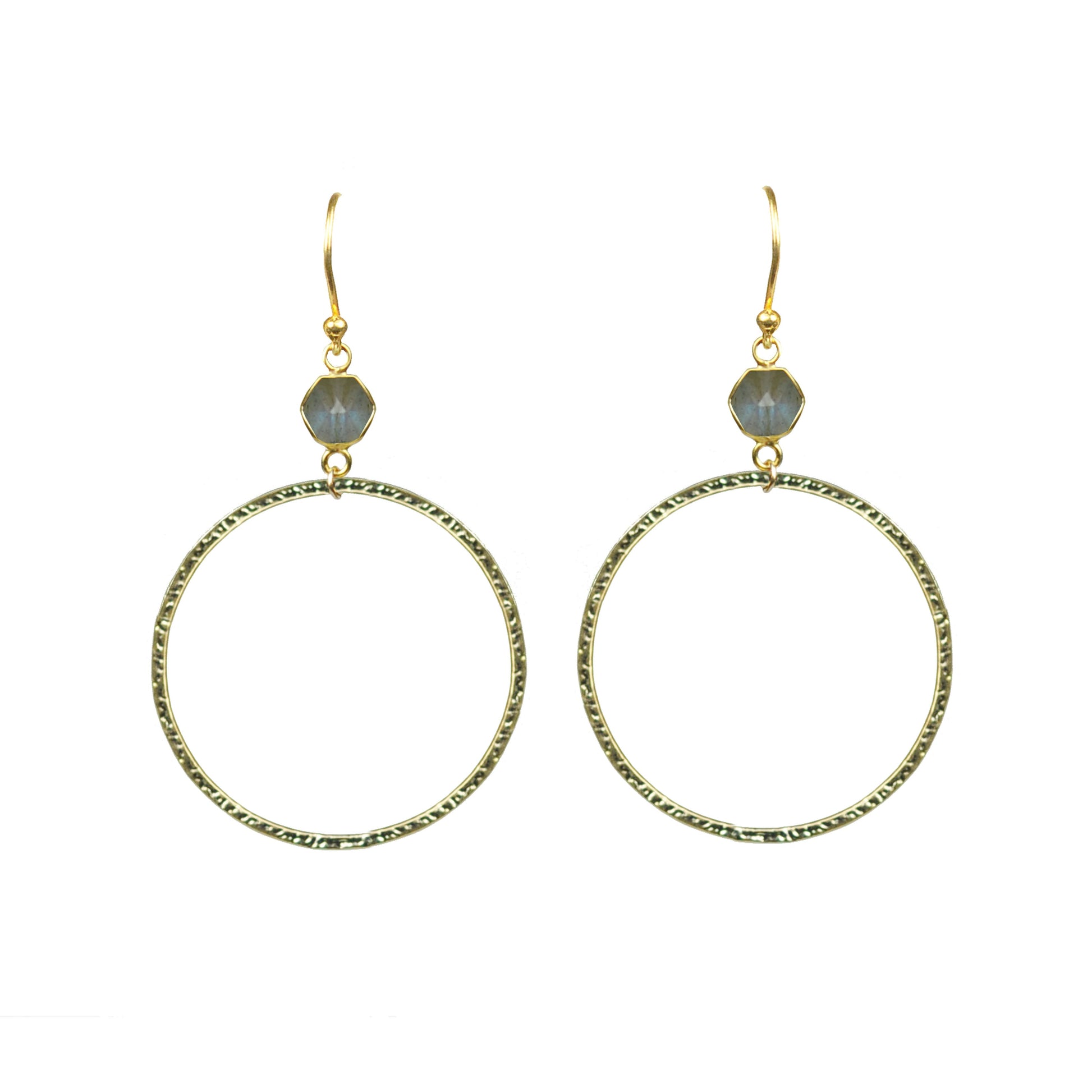 Labradorite Bezel Circle Earrings - One Color / One Size - Jewelry & Accessories