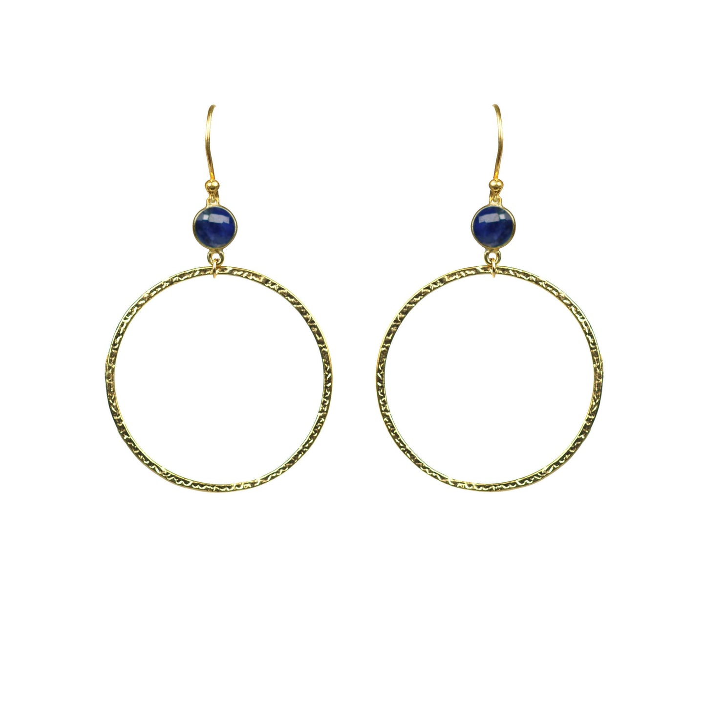 Lapis Lazuli Bezel Circle Earrings - One Color / One Size - Jewelry & Accessories