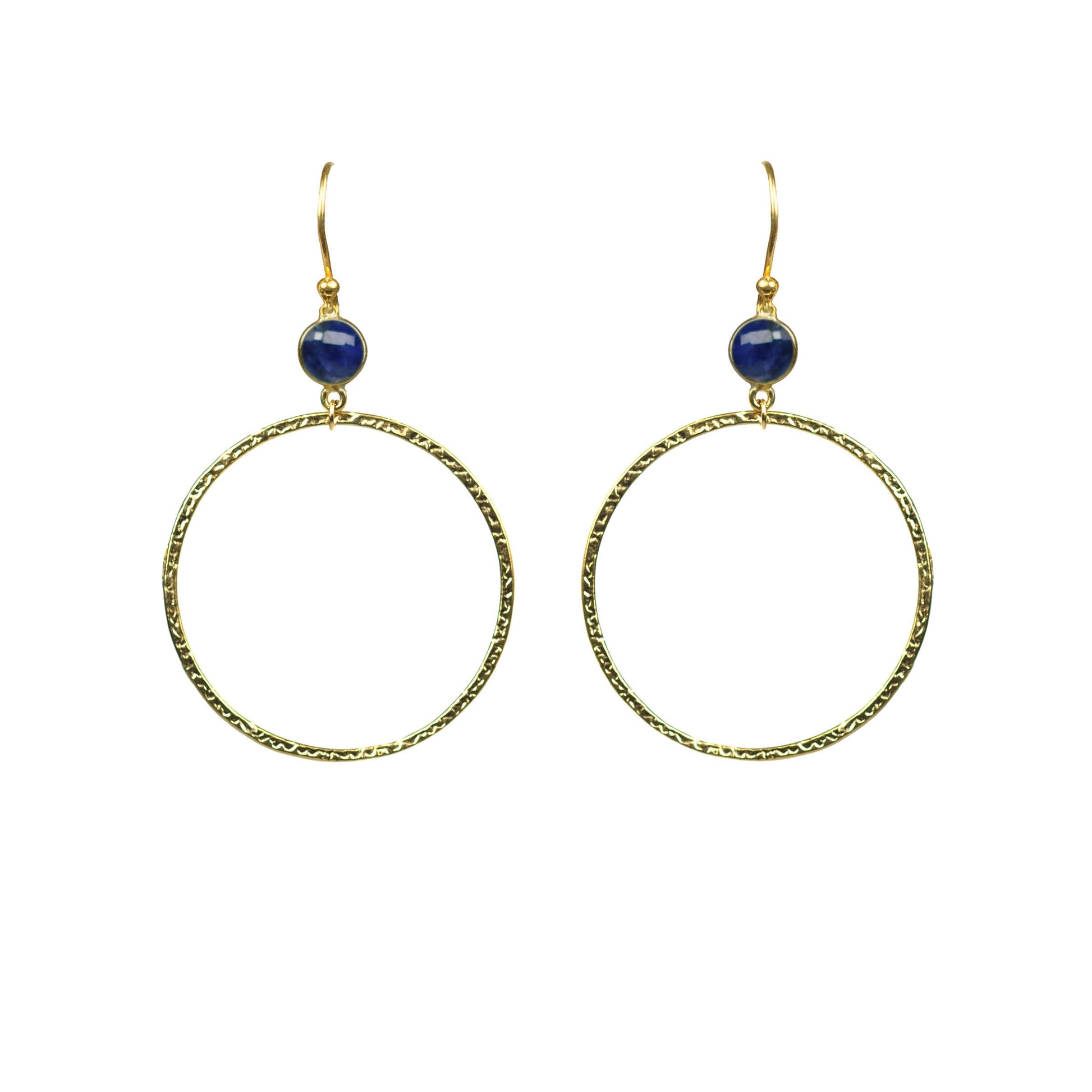 Lapis Lazuli Bezel Circle Earrings - One Color / One Size - Jewelry & Accessories