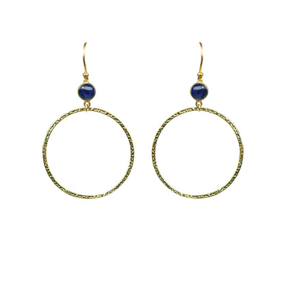 Lapis Lazuli Bezel Circle Earrings - One Color / One Size - Jewelry & Accessories