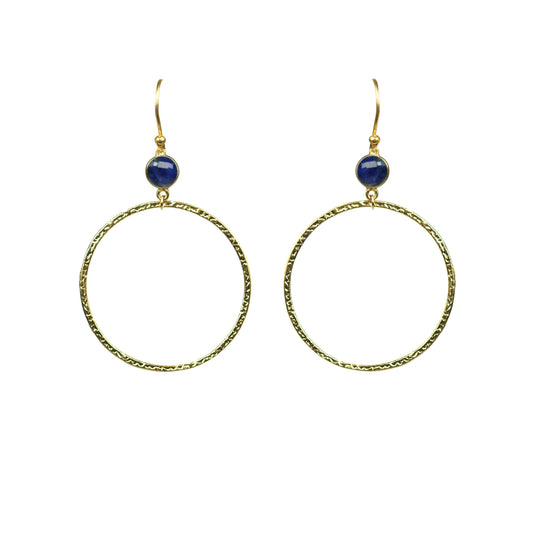Lapis Lazuli Bezel Circle Earrings - One Color / One Size - Jewelry & Accessories