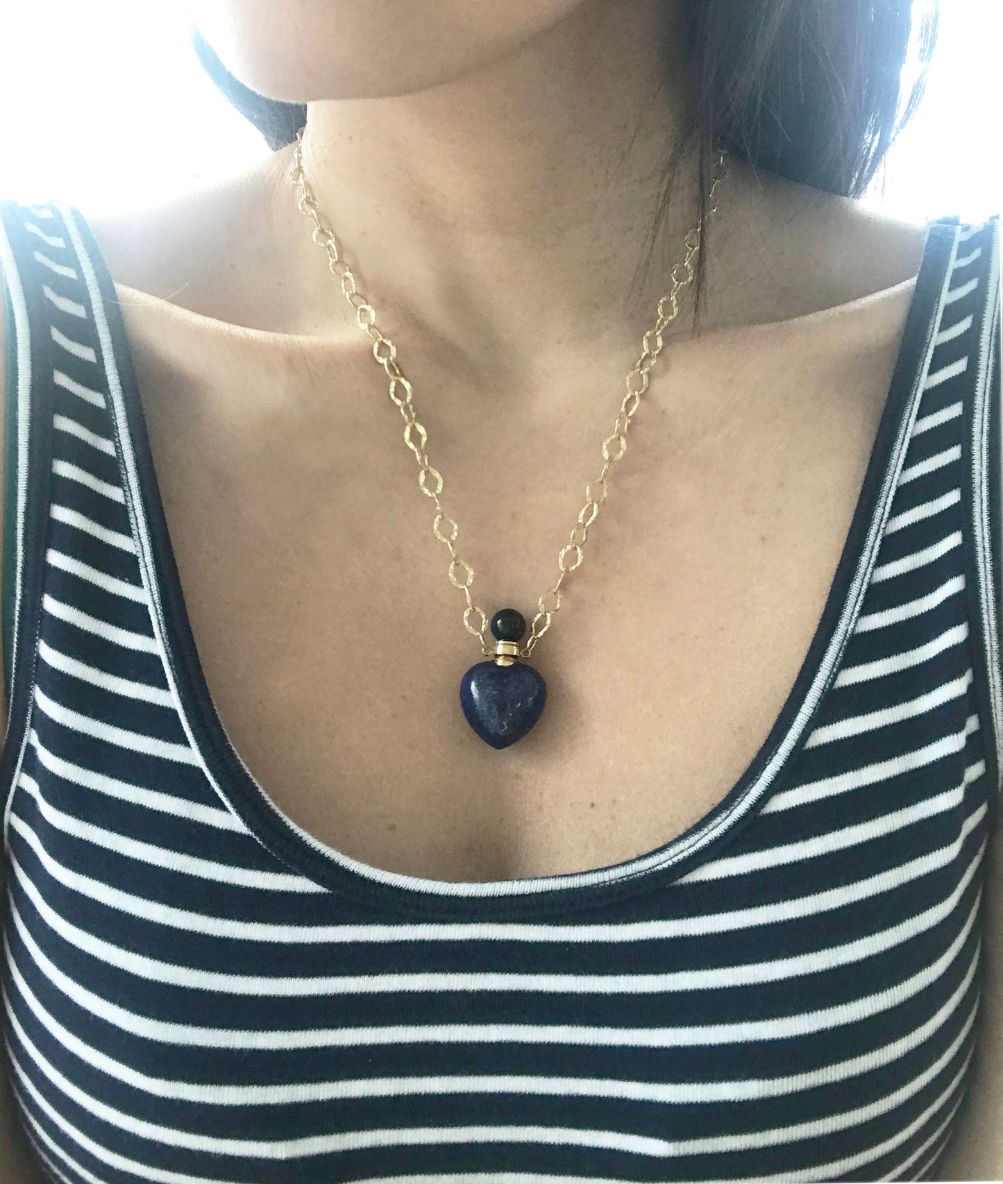 Lapis Lazuli Heart Chain Necklace - One Color / One Size - Jewelry & Accessories - Necklaces & Pendants