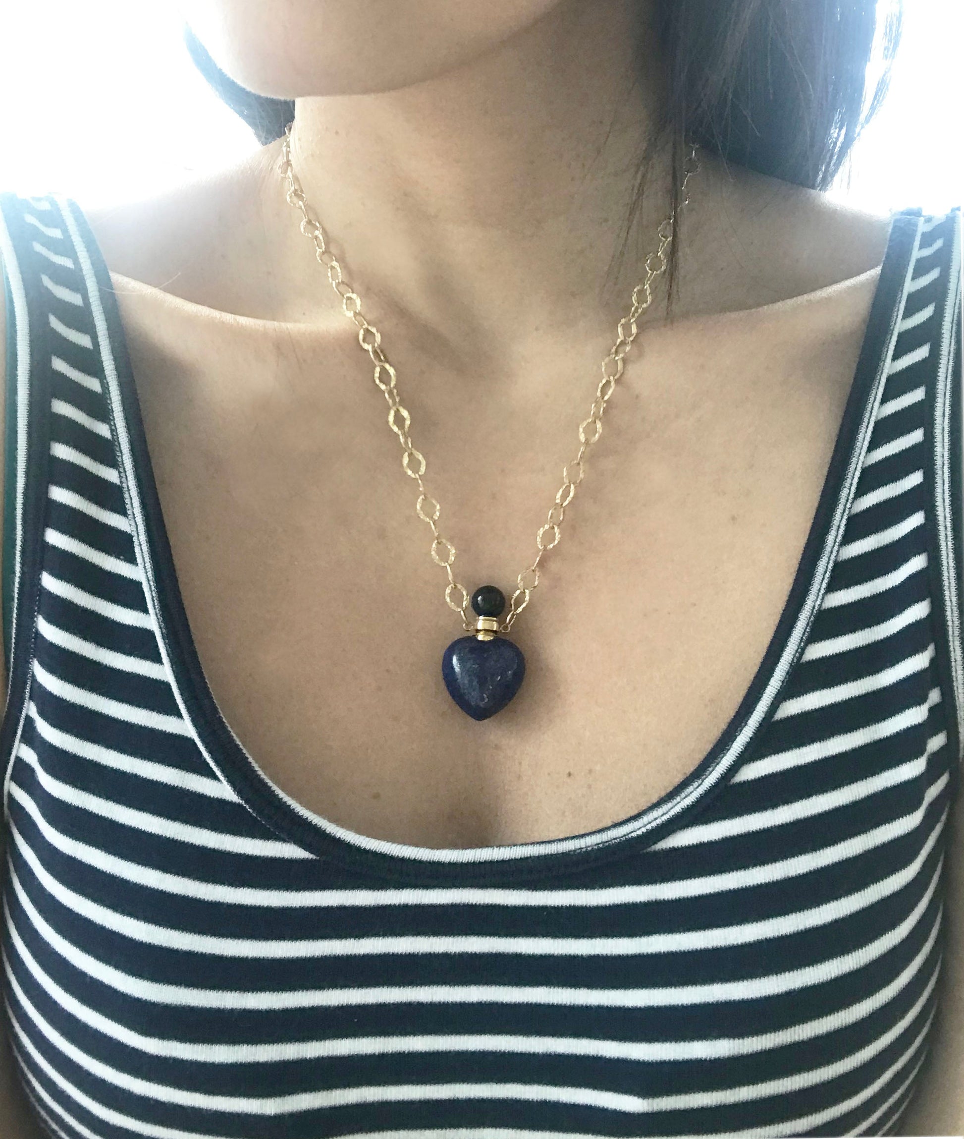 Lapis Lazuli Heart Chain Necklace - One Color / One Size - Jewelry & Accessories - Necklaces & Pendants