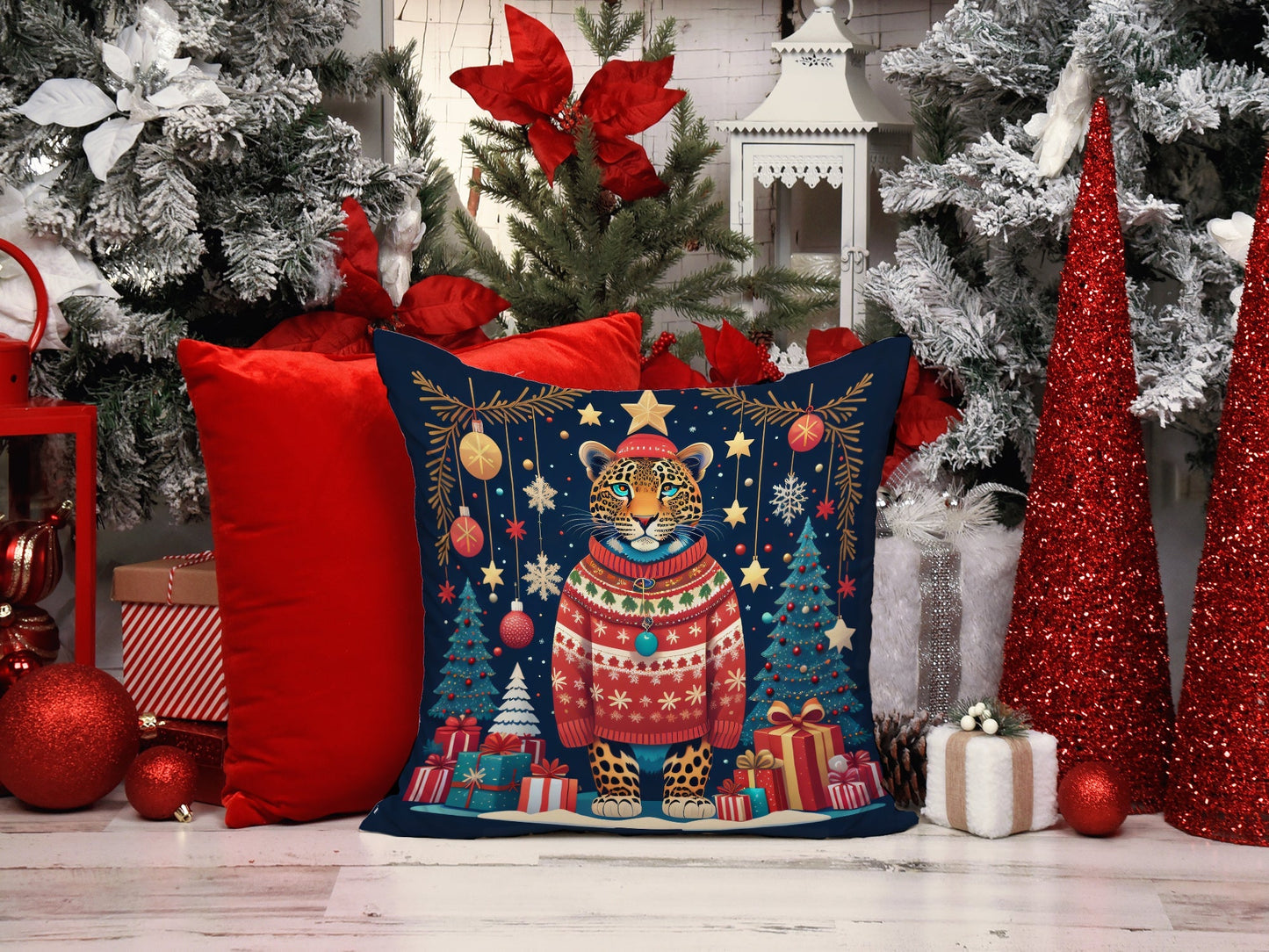 Leopard Christmas Throw Pillow - One Color / One Size - Home & Garden - Home Textile - Pillows