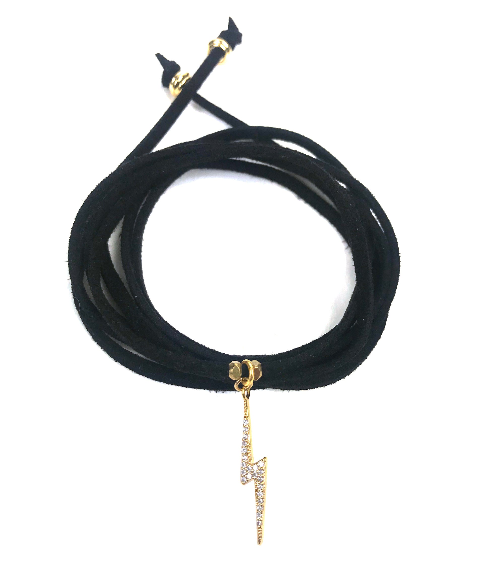 Lightning Bolt Black Suede Wrap Bracelet - One Color / One Size - Jewelry & Accessories