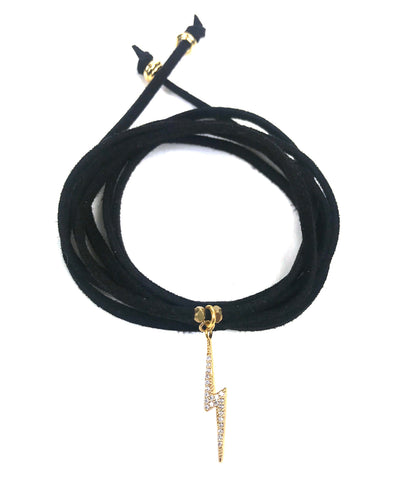 Lightning Bolt Black Suede Wrap Bracelet - One Color / One Size - Jewelry & Accessories