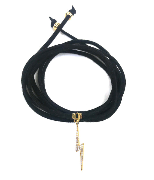 Lightning Bolt Black Suede Wrap Bracelet - One Color / One Size - Jewelry & Accessories