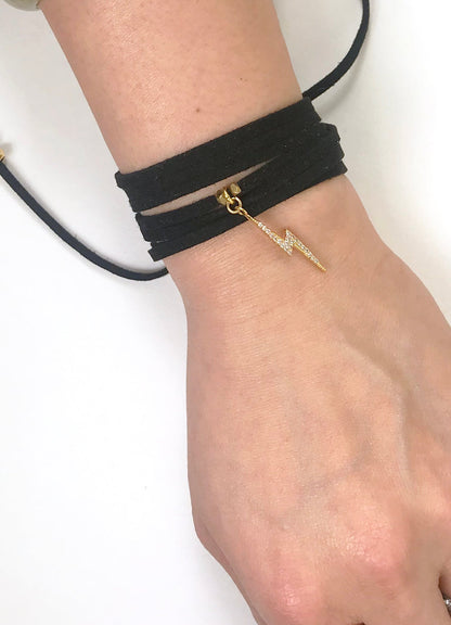 Lightning Bolt Black Suede Wrap Bracelet - One Color / One Size - Jewelry & Accessories