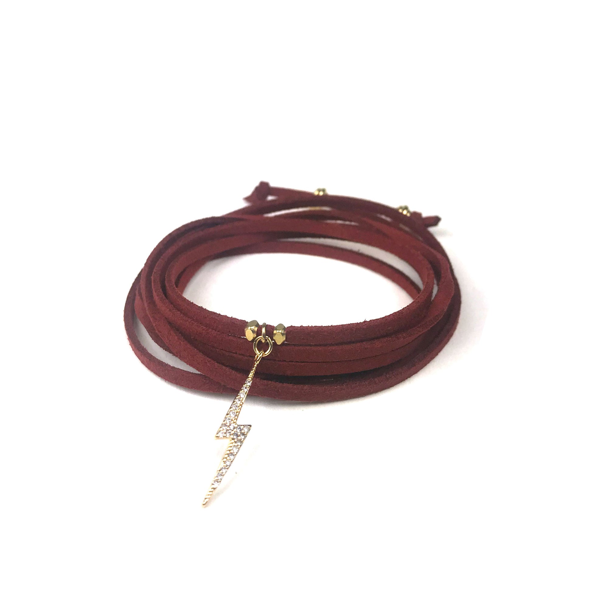 Lightning Bolt Burgundy Suede Wrap Bracelet - One Color / One Size - Jewelry & Accessories