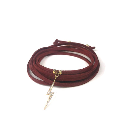 Lightning Bolt Burgundy Suede Wrap Bracelet - One Color / One Size - Jewelry & Accessories
