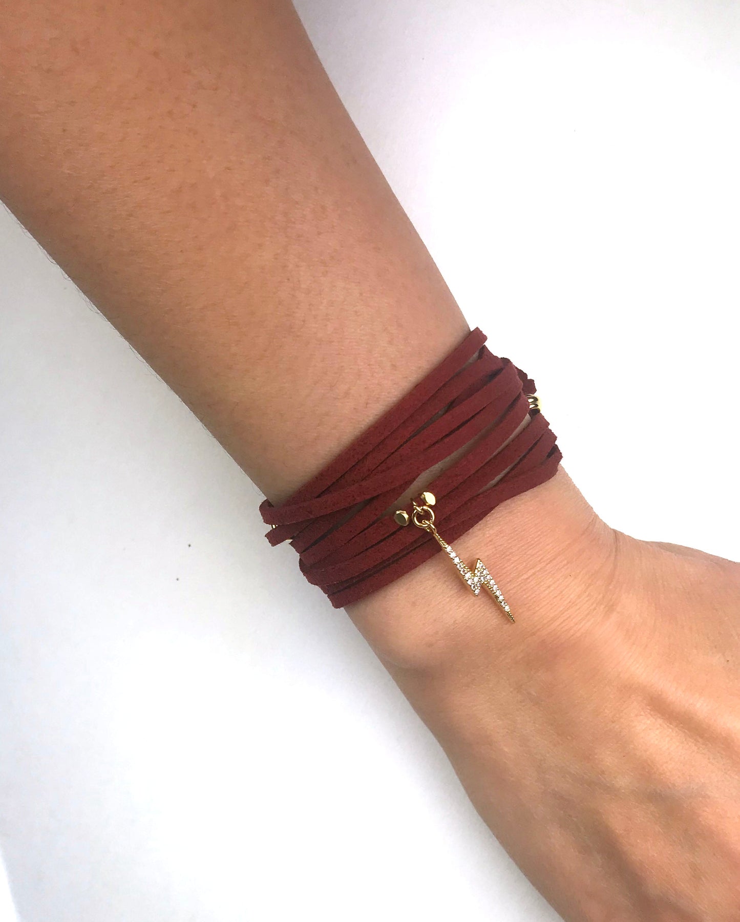 Lightning Bolt Burgundy Suede Wrap Bracelet - One Color / One Size - Jewelry & Accessories