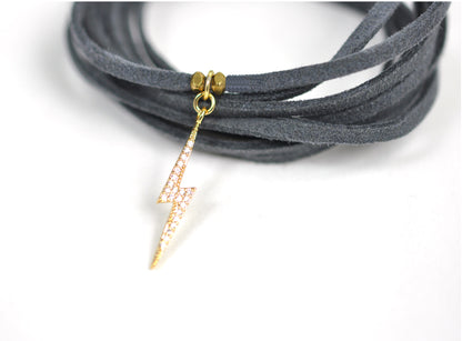 Lightning Bolt Grey Suede Wrap Bracelet - One Color / One Size - Jewelry & Accessories
