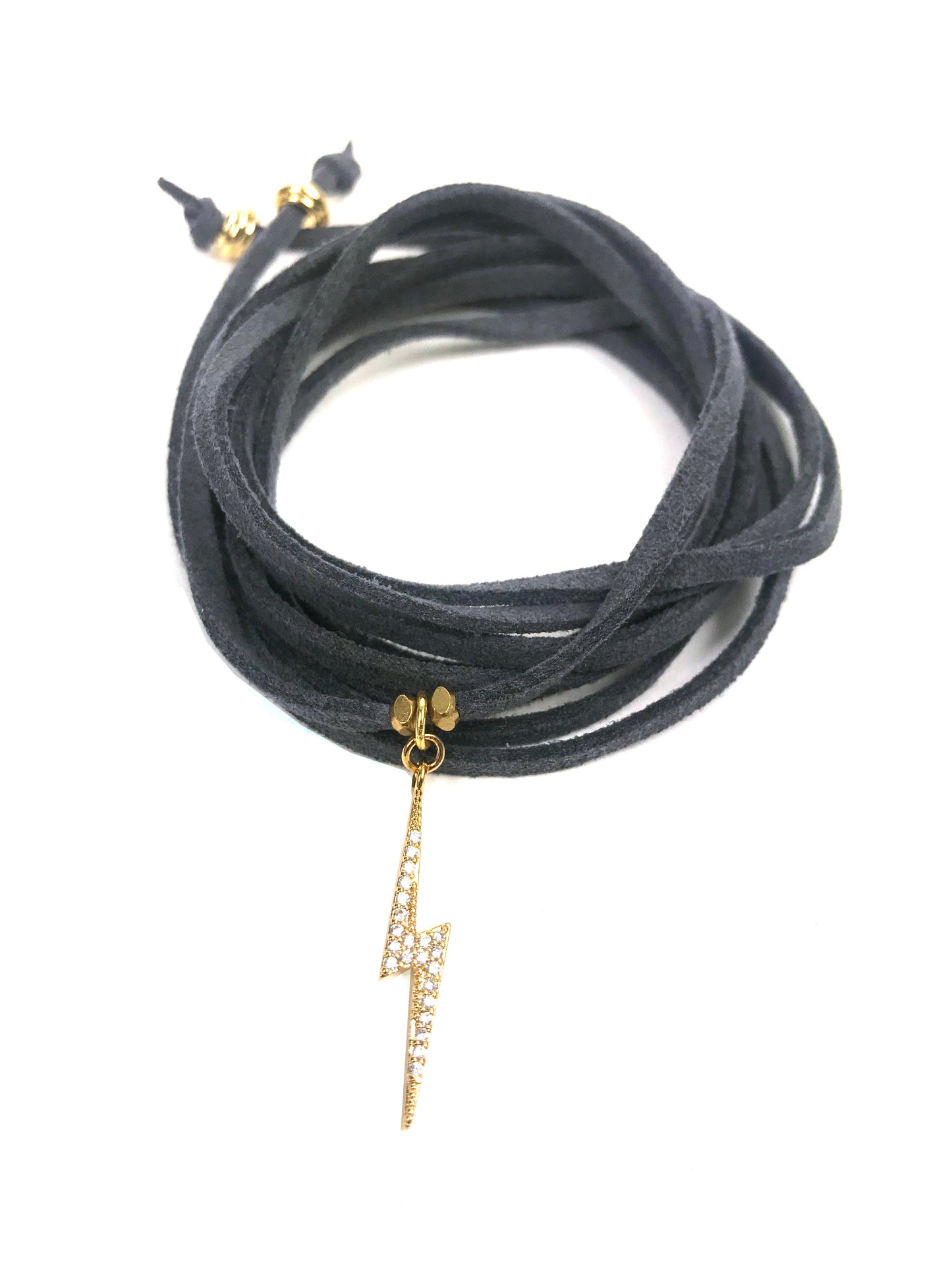 Lightning Bolt Grey Suede Wrap Bracelet - One Color / One Size - Jewelry & Accessories