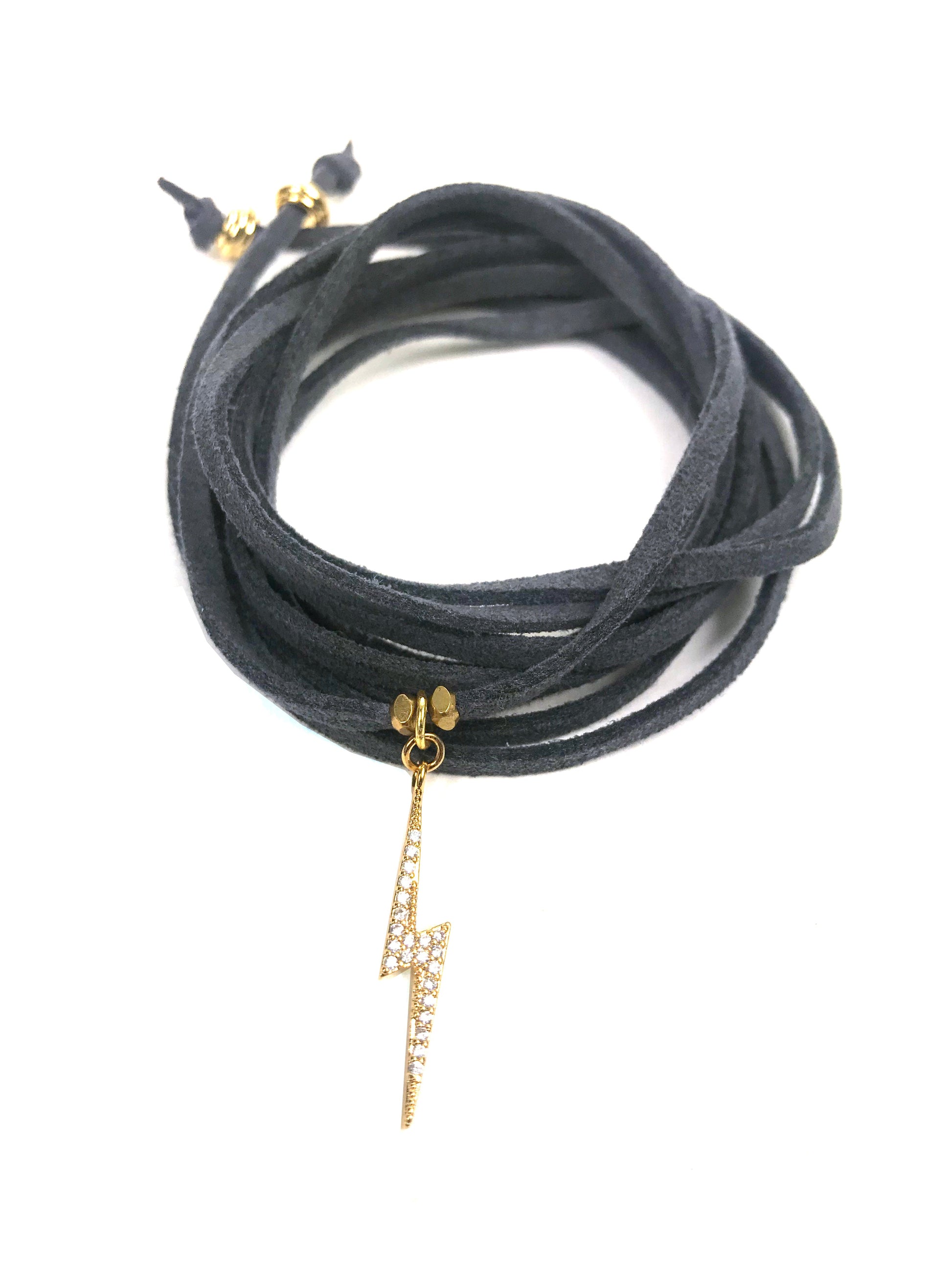 Lightning Bolt Grey Suede Wrap Bracelet - One Color / One Size - Jewelry & Accessories