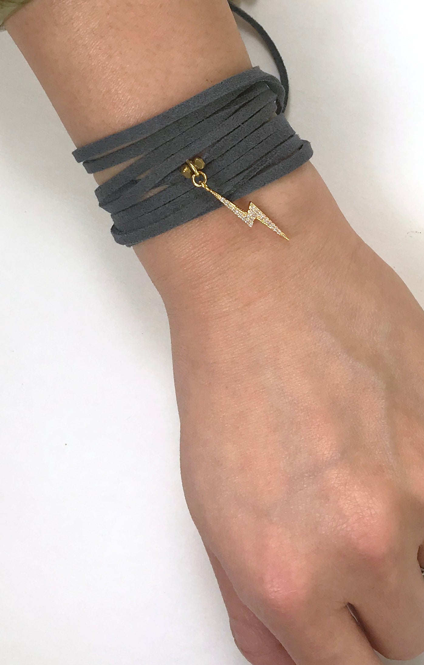 Lightning Bolt Grey Suede Wrap Bracelet - One Color / One Size - Jewelry & Accessories
