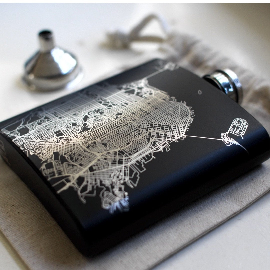 Los Angeles - California Map Hip Flask in Matte Black - Drinkware