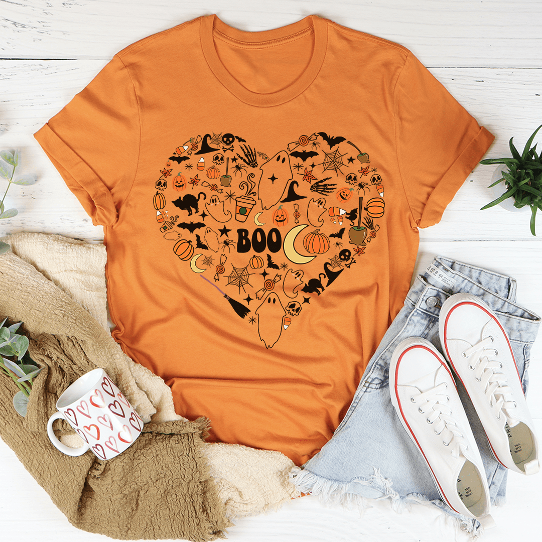 Love Halloween Doodle Tee - S / Burnt Orange - Women’s Fashion - Women’s Clothing - Tops & Tees - T-Shirts