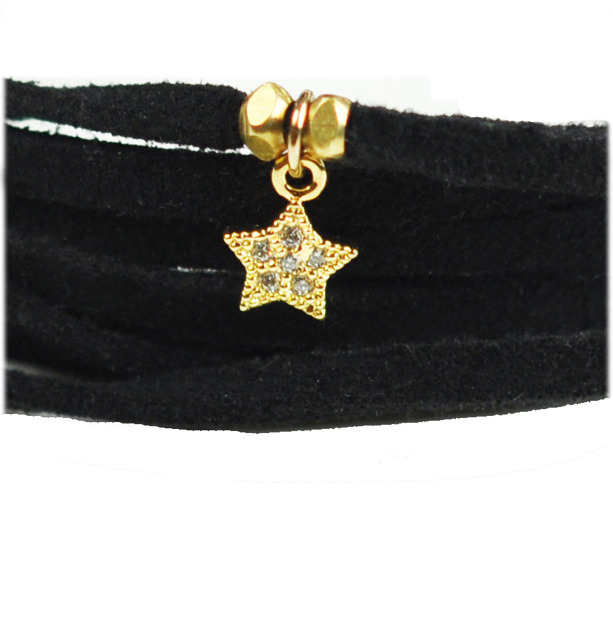 Lucky Star Black Suede Wrap Bracelet - One Color / One Size - Jewelry & Accessories