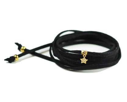 Lucky Star Black Suede Wrap Bracelet - One Color / One Size - Jewelry & Accessories