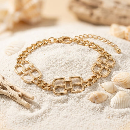 Luxe Gold Linked Letter B Heritage Anklet