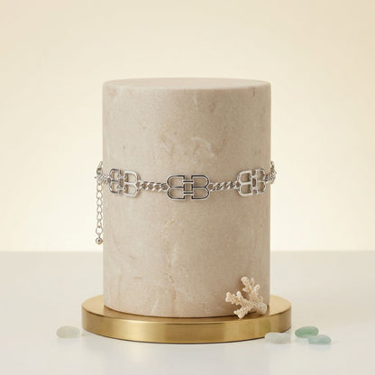 Luxe Silver Linked Letter B Heritage Anklet