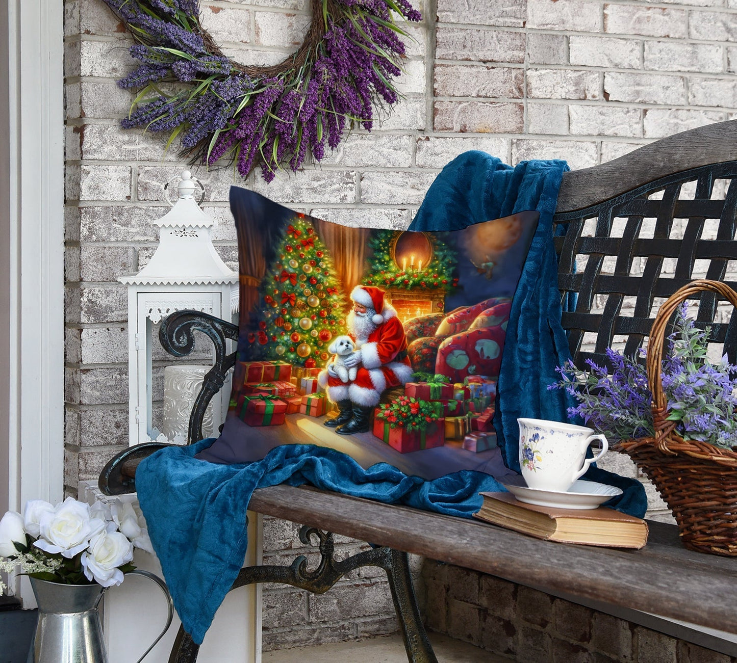 Maltese and Santa Claus Throw Pillow - One Color / One Size - Home & Garden - Home Textile - Pillows