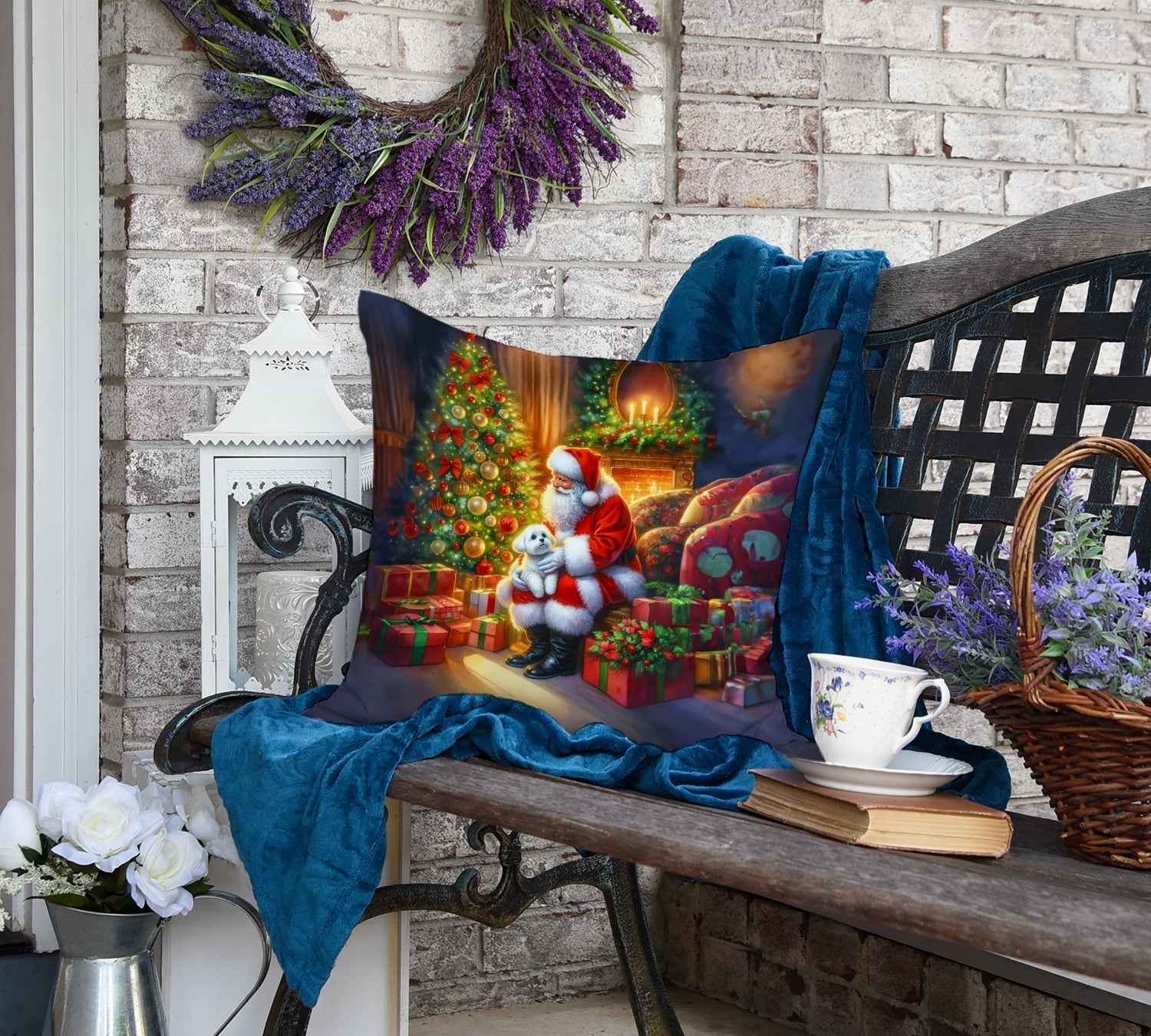 Maltese and Santa Claus Throw Pillow - One Color / One Size - Home & Garden - Home Textile - Pillows