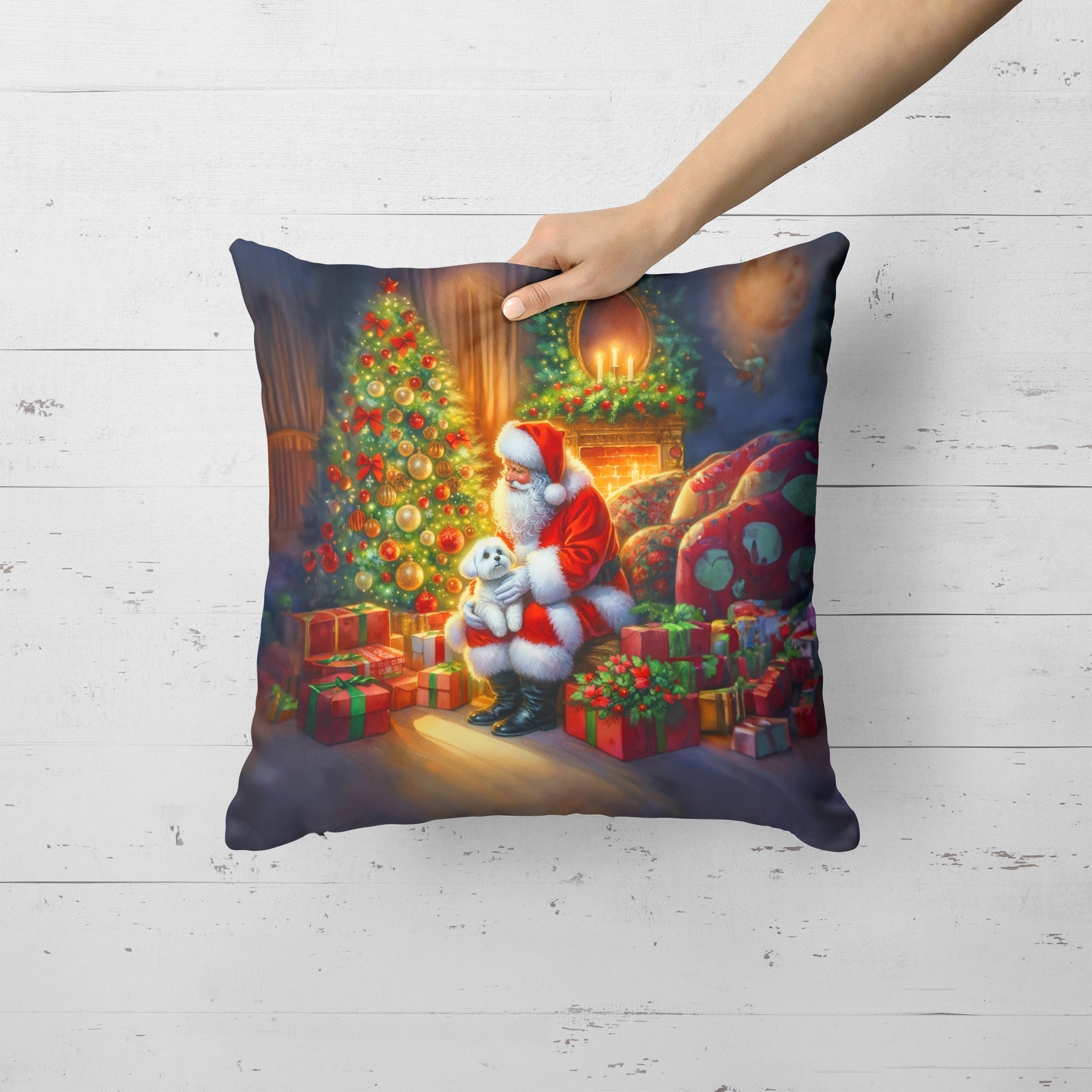 Maltese and Santa Claus Throw Pillow - One Color / One Size - Home & Garden - Home Textile - Pillows
