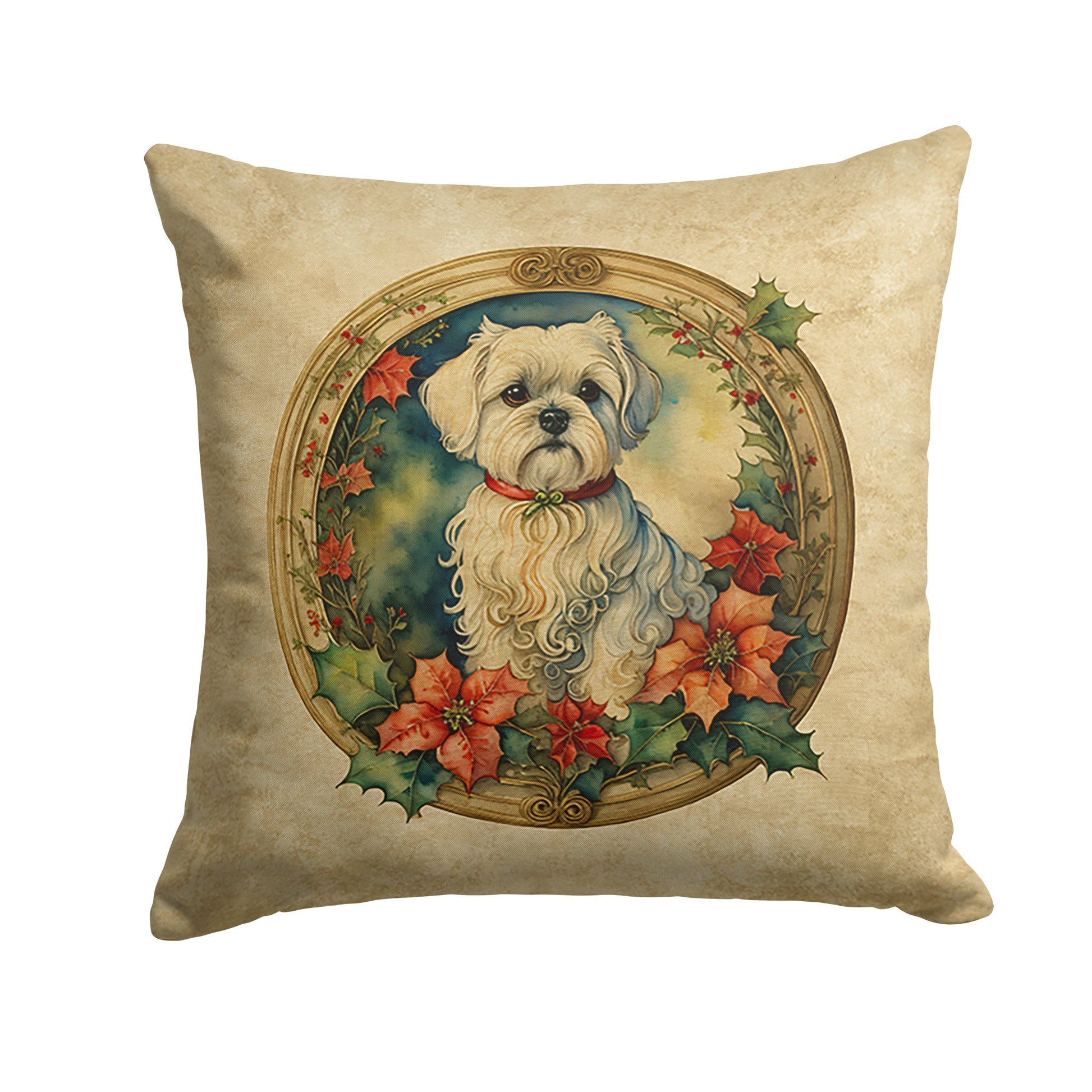 Maltese Christmas Flowers Throw Pillow - One Color / One Size - Home & Garden - Home Textile - Pillows