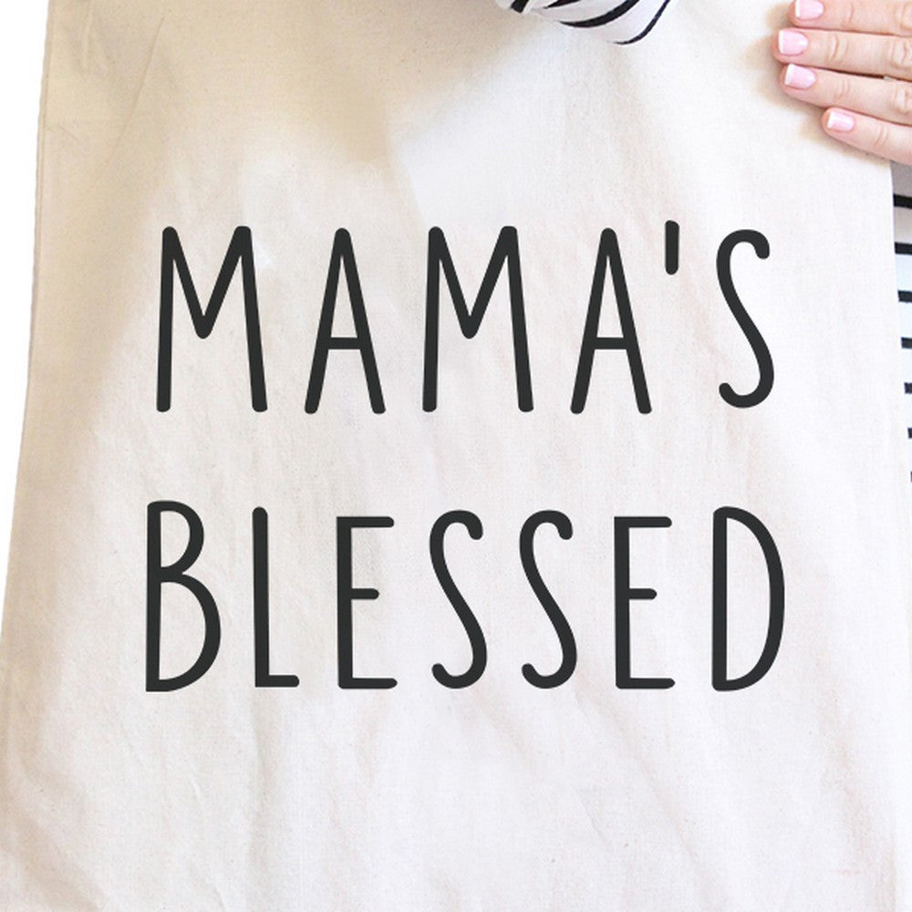 Mama’s Blessed Natural Canvas Tote Bag Simple Design Funny Graphic - One Color / One Size - Bags & Luggage - Women’s