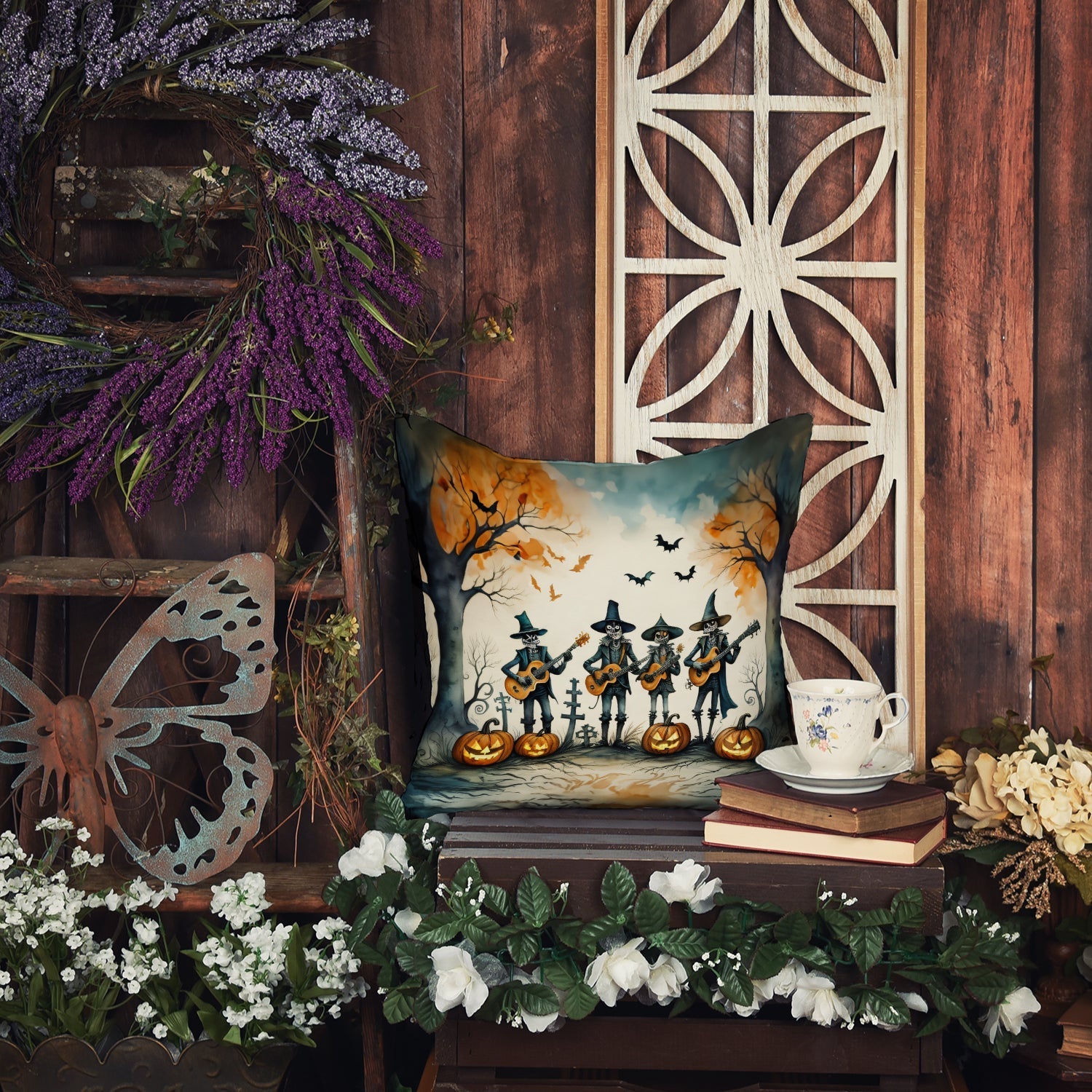 Mariachi Skeleton Band Spooky Halloween Throw Pillow - One Color / One Size - Home & Garden - Home Textile - Pillows