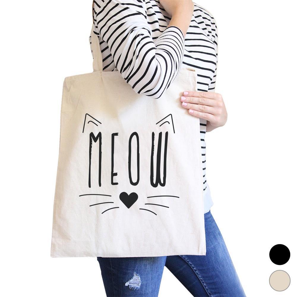 Meow Canvas Shoulder Bag Cute Cat Lover Gifts Foolable School Tote - Bags & Luggage - Women’s Bags