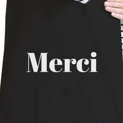 Merci Black Canvas Bag BFF Birthday Gift Idea Trendy Tote Bags - One Color / One Size - Bags & Luggage - Women’s Bags